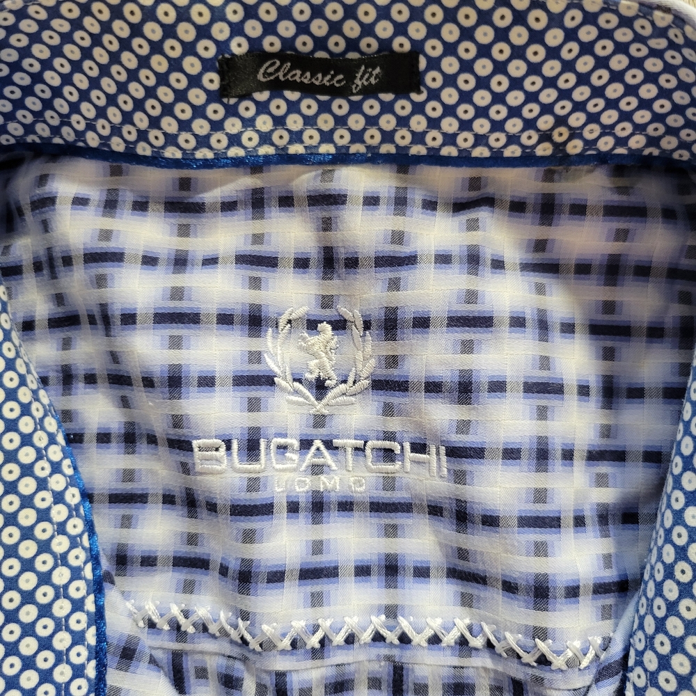 Bugatchi Uomo White And Blue Patterned Button Dow… - image 4